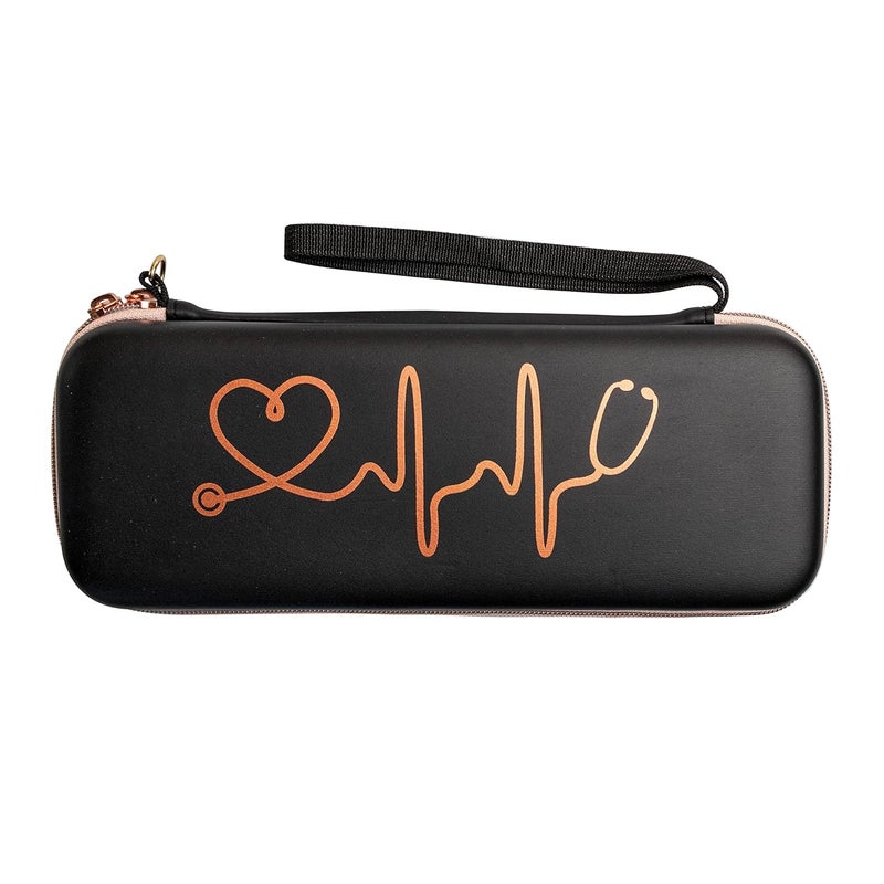 Plaris Stethoscope Case for Nurses for 3M Littmann/MDF/Omron Stethoscopes - Extra Room for Medical Bandage Scissors EMT Trauma Shears and LED Penlight, (Black Rosegold) - Image 2